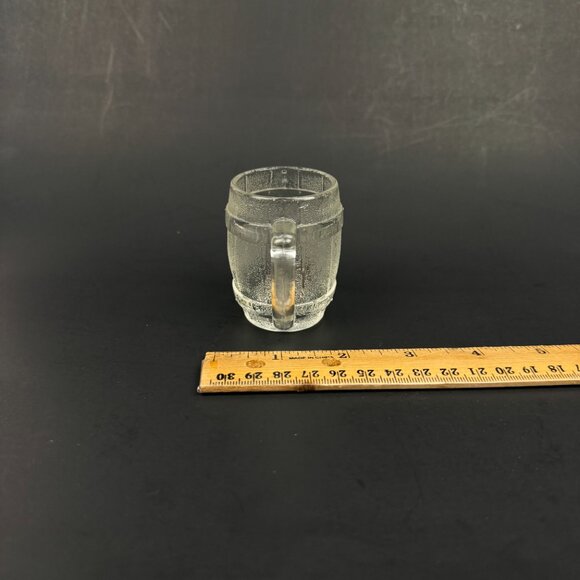 Vintage Hazel Atlas Clear Barrel Keg Mug Shot Glass w Handle Texture Bar Decor - Picture 5 of 10
